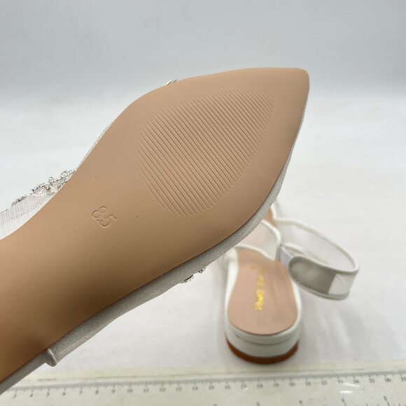 White Mesh Pearl Pointed Cap Toe Slingback Sandals Wedding Dating Dress Shoes - Picture 5 of 7